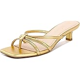 Athlefit Women's Strappy Kitten Heels Square Toe Flip Flop Low Heels Slip On Thong Heeled Sandals