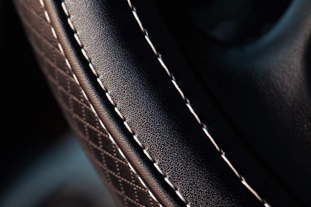 Super Accessories Auto Steering Wheel Cover Leather Universal 15 inch Fashion Feel Comfortable with Genuine Leather Steering Wheel Cover for Car Truck SUV (Black with White Lines)