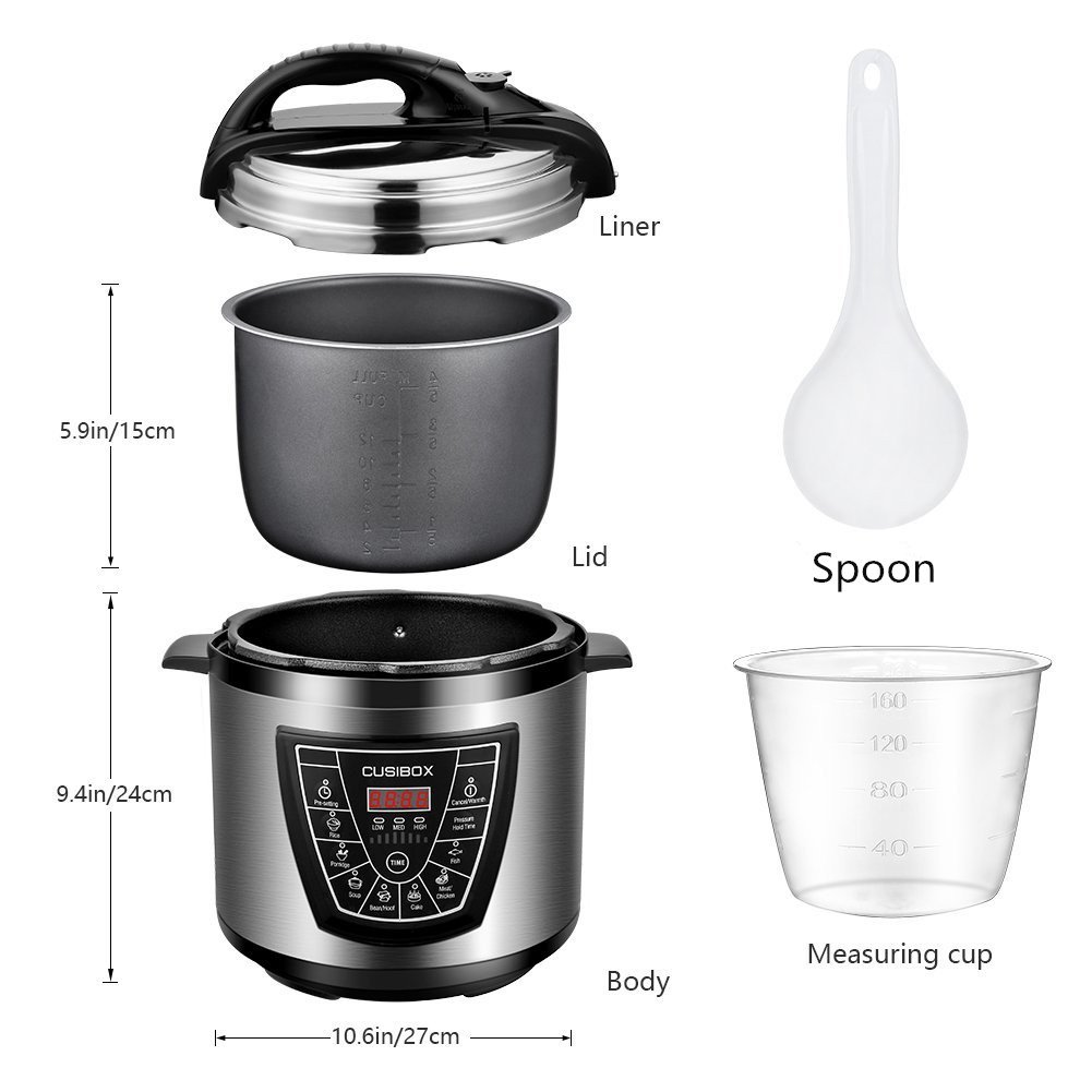 Electric Pressure Cooker, CUSIBOX Multifunctional Electric Pressure Cooker, Stainless Steel 6Qt 1000W Rice Cooker, Egg Cooker, Steamer and Warmer