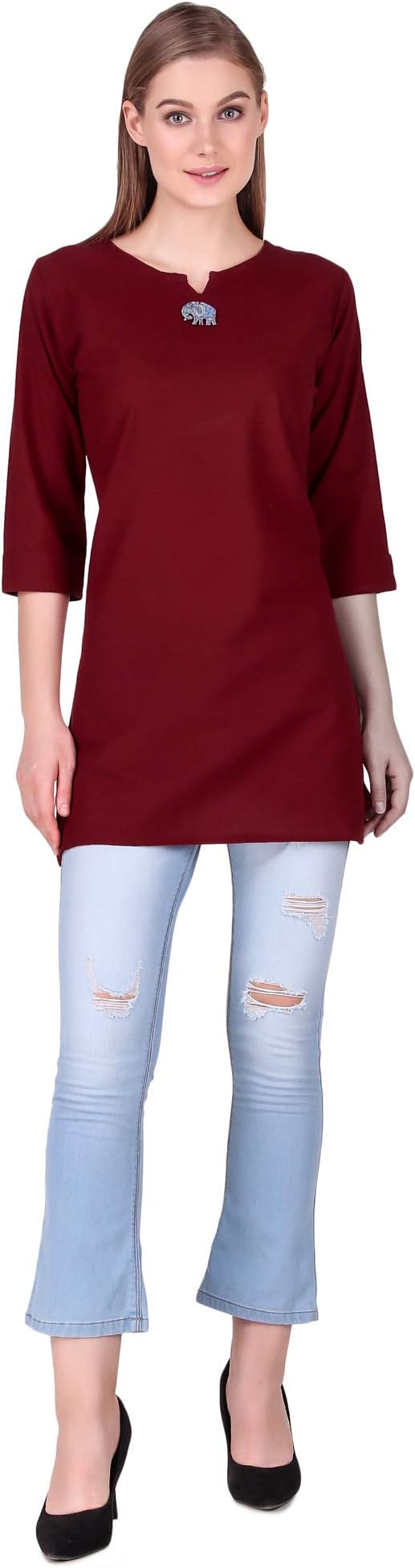 ROSETTE Straight Short Kurta For Women - Plain Blue