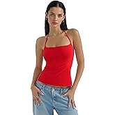 Women Halter Tanks Tops Backless Double Line Cami Tops Trendy Crop Top