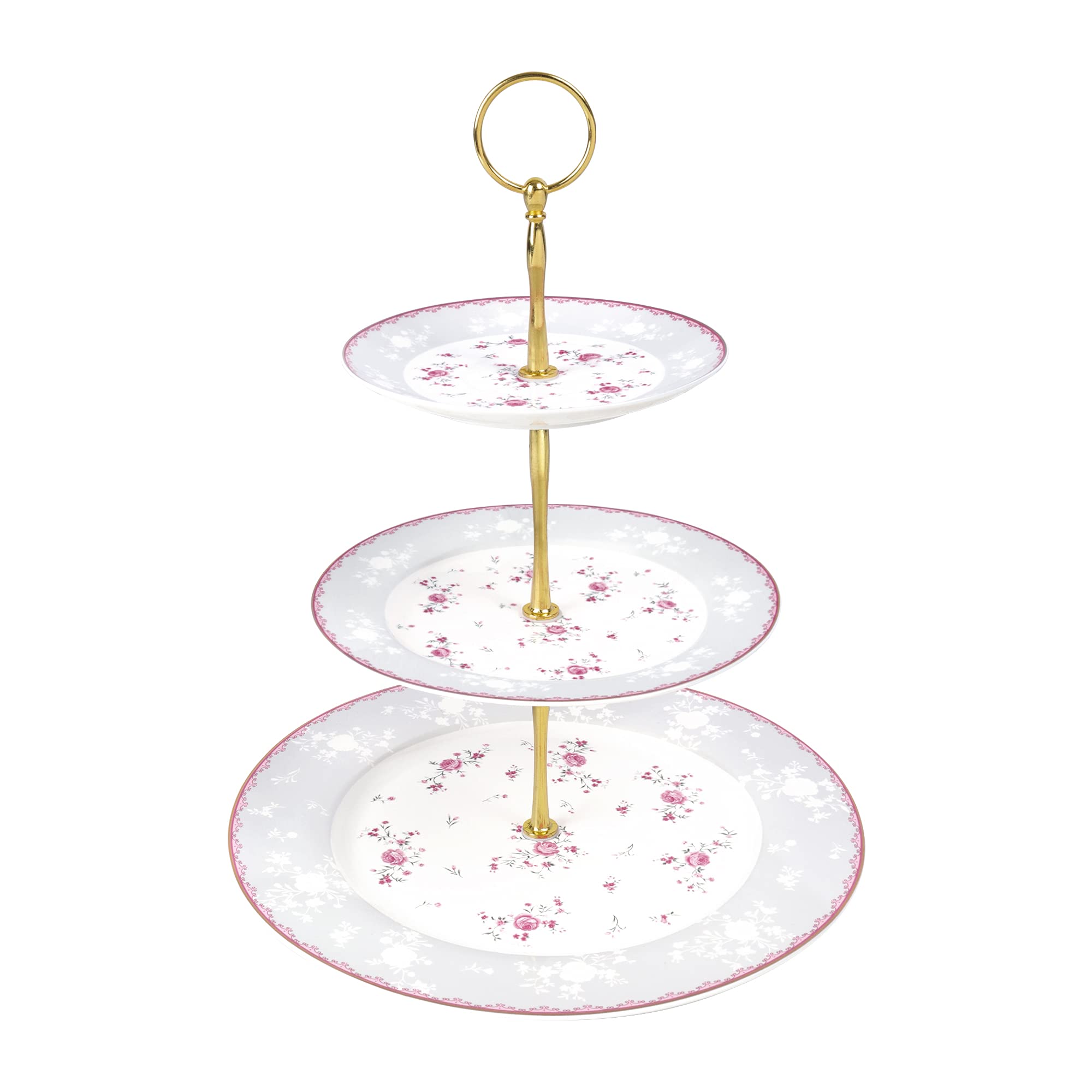 fanquare 3 Tier Ceramic Cupcake Stands,Pink Rose Wedding Cake Stand,Dessert Display Tower for Anniversary,Birthday,Party
