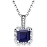 AGRULE Cushion Cut Solitaire Pendant on Sterling Silver Chain Simple Classic Aquamarine/Emerald/Ruby/Sapphire Necklace for Women, Send Gift Box