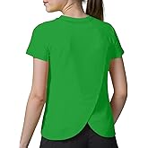 Spring&Gege Girls Athletic Shirts Split Back Crop Short Sleeve T Shirts, UPF 50+ Quick Dry Workout Sports Neon Tops