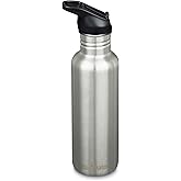 Klean Kanteen 27 oz Classic Water Bottle with Flip Seal Sport Cap & Straw - 100% Leakproof Spout & Cap - Durable, BPA-Free & Stainless Steel Material - Easy-Sip Water Bottle - Brushed