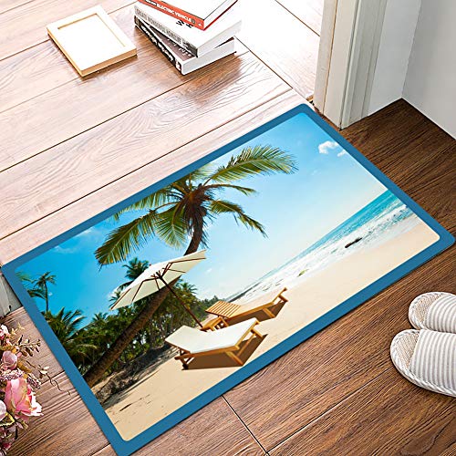 Non-Slip Door Mats Beach Printed Welcome Mat Indoor Outdoor Decorative Doormats for Entrance Home Porch Front Door - Inside Outside Floor Rug with Rubber Backing