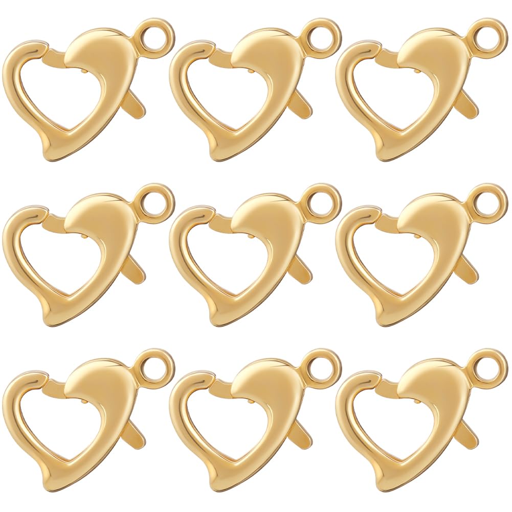 Beebeecraft 1 Box 30Pcs Heart Lobster Clasps 18K Gold Plated Brass Lobster Claw Jewelry Bracelet Clasps Connector with Jump Ring for Valentine's Day DIY Craft Jewellery Making