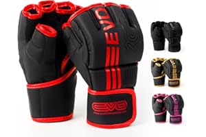 EVO Fitness Matte Black MMA Gloves Martial Arts Mitts Grappling Sparring Men Muay Thai Cage Fighting Boxing Combat Sports Fingerless Women Pink Kickboxing UFC Punching Bag Training