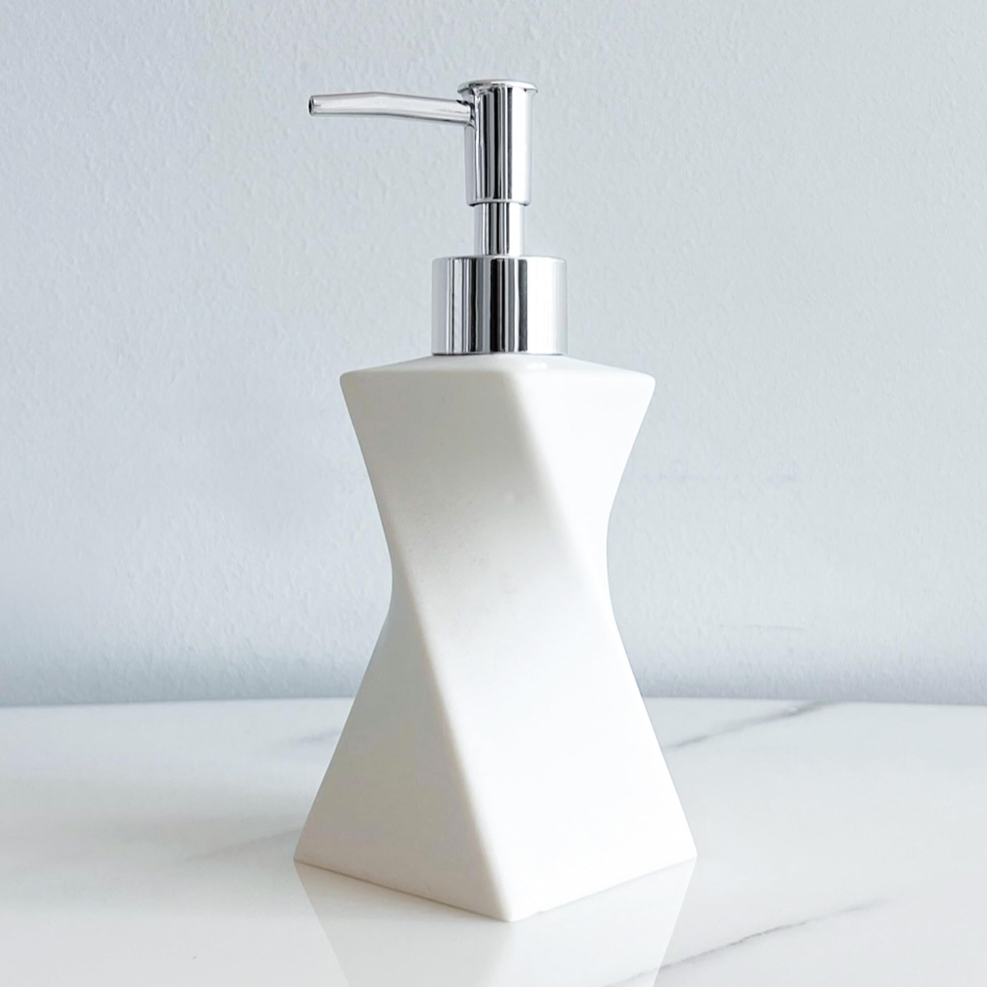 Modern White Soap Dispenser with Silver Pump for Bathroom and Kitchen ...