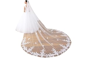 Elawbty Women 1 Tier Cathedral Lace Flower Wedding Bridal Veil With Comb