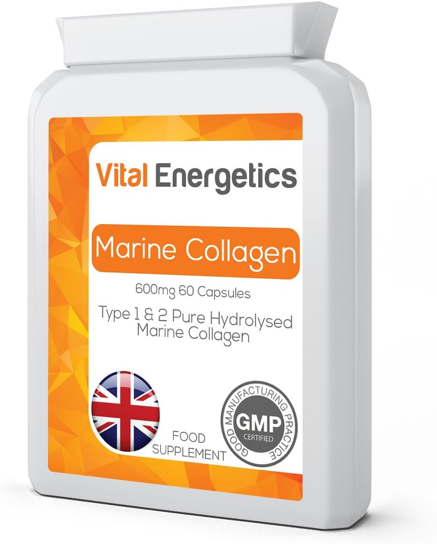 Pure Marine Collagen 600mg 60 Capsules - Hydrolysed Type 1 & Type 2 Collagen - High Strength Skin Care & Joint Supplement - UK Manufactured