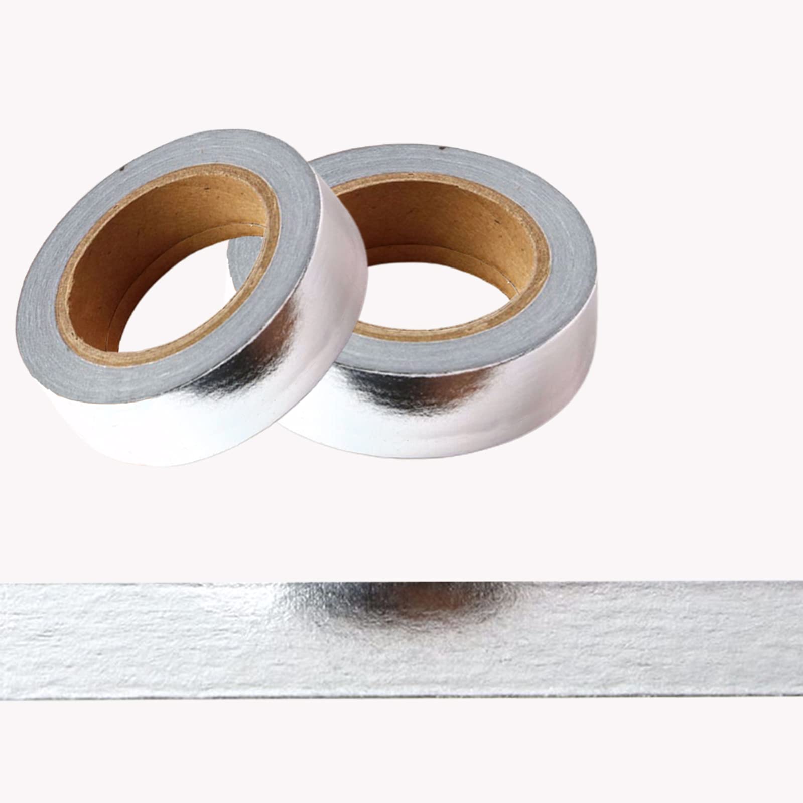 CIAJIE Foil Washi Tape,2 Rolls 5/8" x 393 inches(15mm*10M) Washi Tape, Masking Tape Craft Supplies Tape for Scrapbooking DIY Craft DecorativeFoil Washi (Silver)
