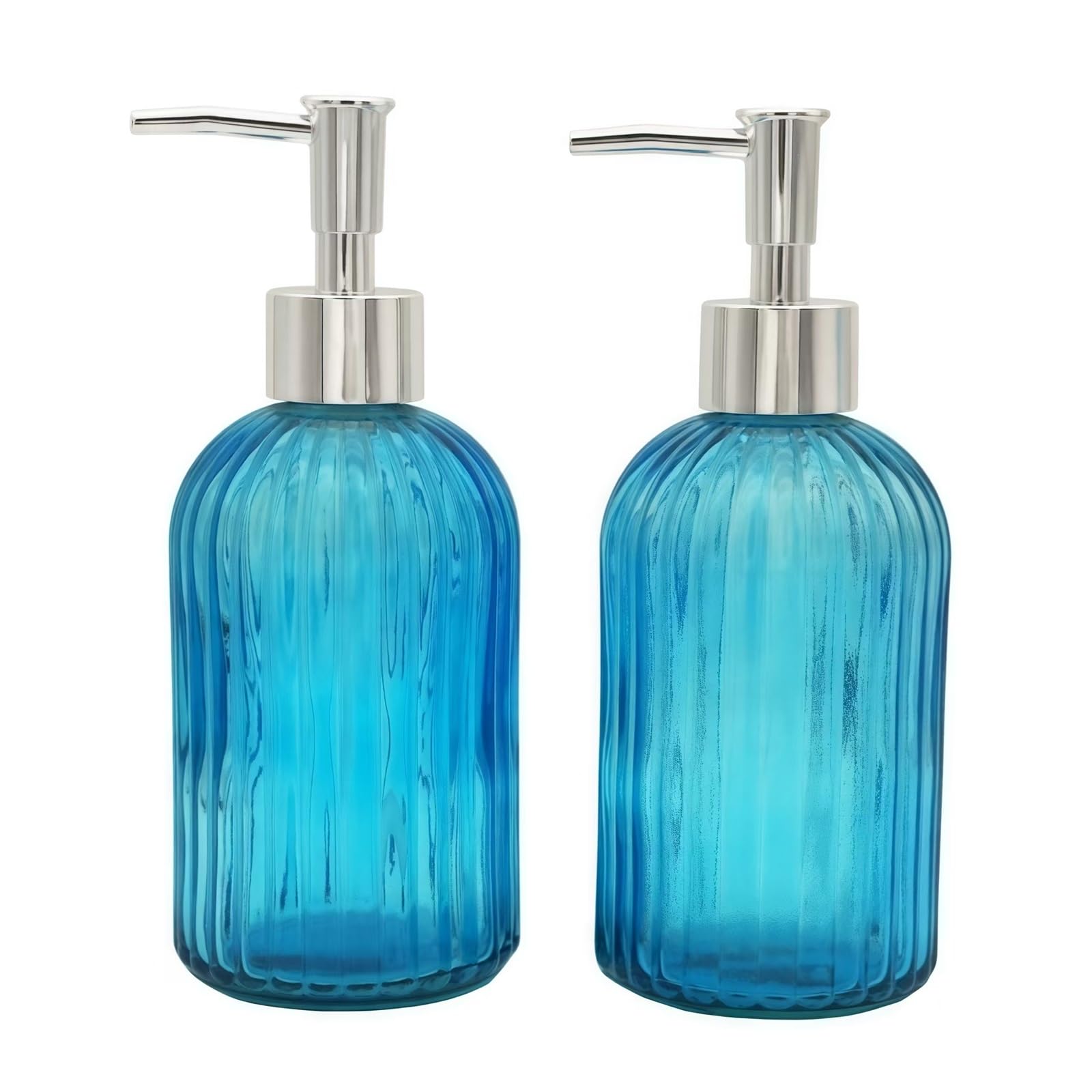 2 Pack Glass Soap Dispenser Bathroom Countertop Shampoo and Conditioner Dispenser Washing Up Liquid Hand Soap Pump Bottle Dispenser Kitchen(2, Blue)