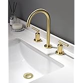Brushed Gold Bathroom Faucet, Indare Two Handles 360° Swivel Spout Widespread 4Inch 8Inch Brass Bathroom Sink Faucet 3 Hole with Pop-Up Drain and Water Supply Lines, Upgraded Style