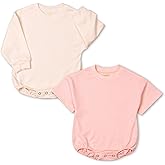 KOLNAMDINH Baby Girl Romper Set 2-Pack Cotton Bodysuits, Long Sleeve & Short Plain Outfit, Newborn Infant Outfit for Girls