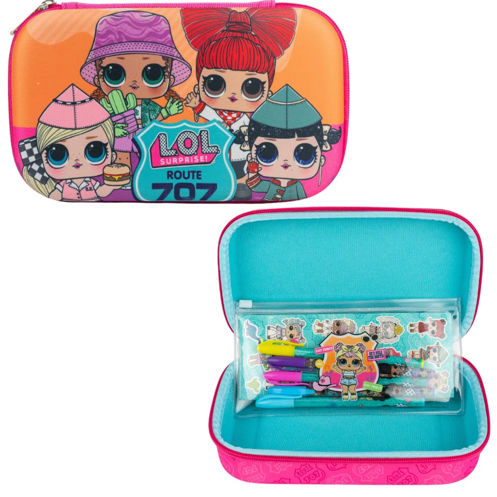 Photo 1 of ***MISSING CASE*** Innovative Designs LOL Surprise Dolls Pencil Case Set with LOL Stickers and Gel Pens for Girls, Molded with Zip Closure, Pink