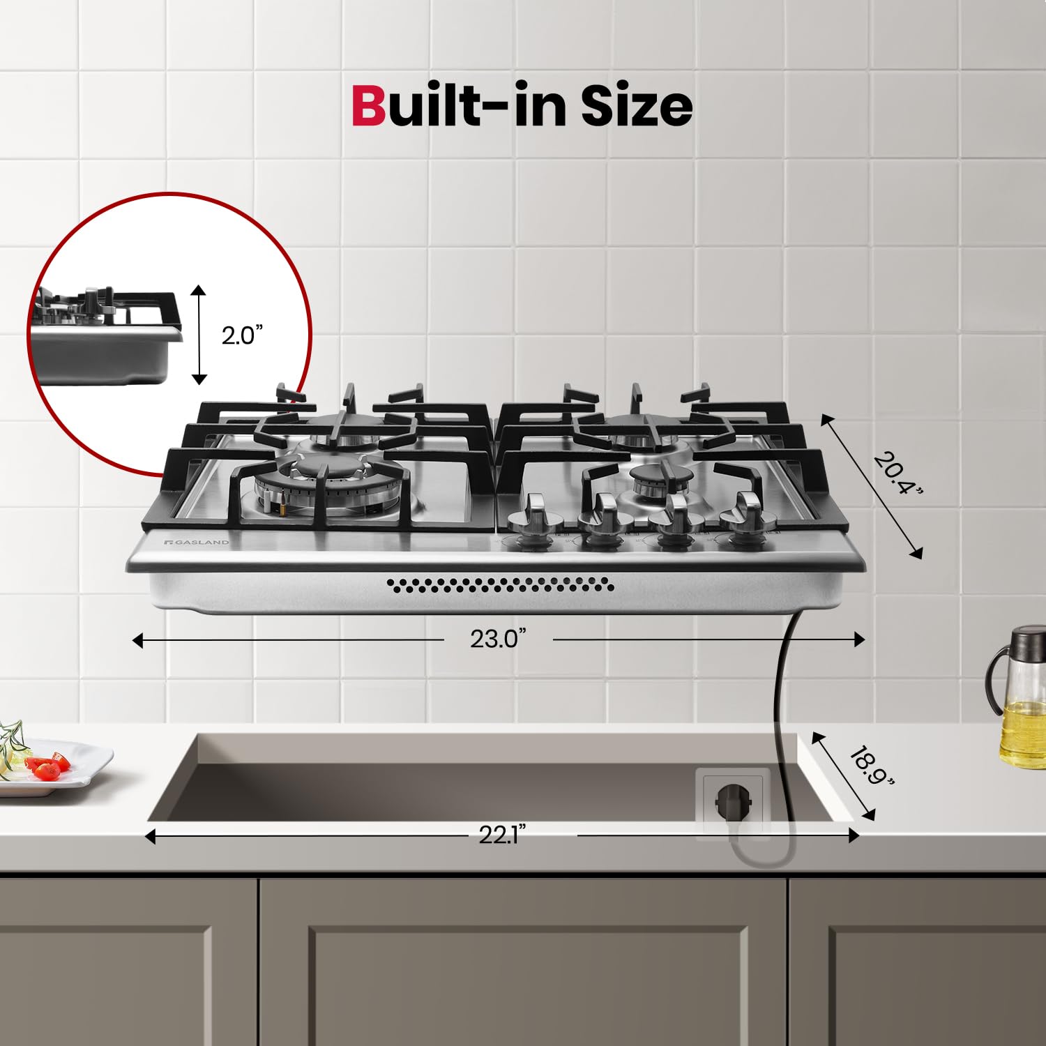 GASLAND 24 Inch Gas Cooktop 4 Burners GH60SFA Built-in Propane Stainless Steel Stove Top with Thermocouple Protection, LPG/NG Convertible Dual Fuel Natural Gas Hob, Stainless Steel