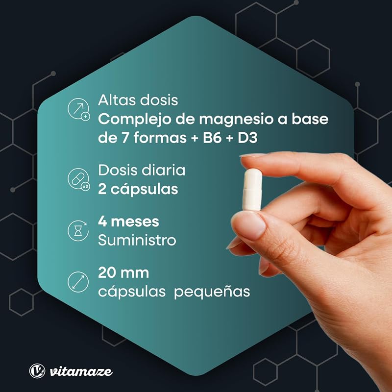 Vitamaze Magnesio Complex 7 Formas con B6 y D3, 240 cápsulas (4 Meses)