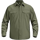 Mens Safari Sun Shirts UPF 50+ UV Sun Protection Long Sleeve Outdoor Quick Dry Fishing Hiking Gardening Shirts (5051 Army Green S)