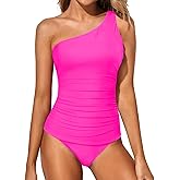 Tempt Me Two Piece Tankini Set Swimsuits for Women Tummy Control Bathing Suit One Shoulder Swimwear with Bikini Bottoms