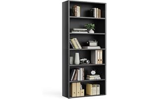 Sweetcrispy Industrial 6 Shelf Bookcase - Large 63 Inch Tall Floor Standing Open Bookshelf with Anti-Tipping Device for Home Office, Living Room, and Bedroom Storage, Black