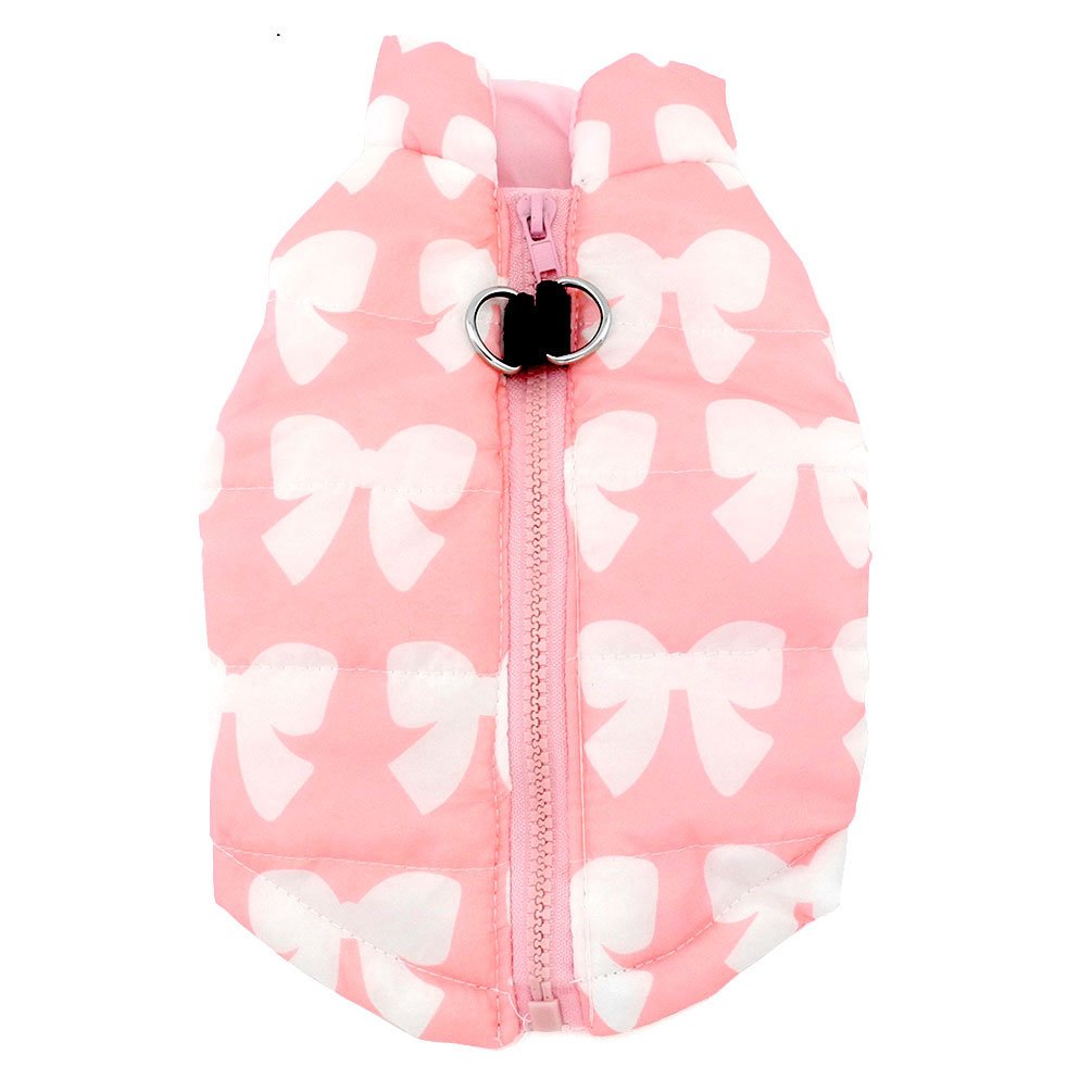 smalllee_lucky_store Small Dog Clothes for Girls Winter Bow Print Vest Harness Coat Padded Pink L — image 1