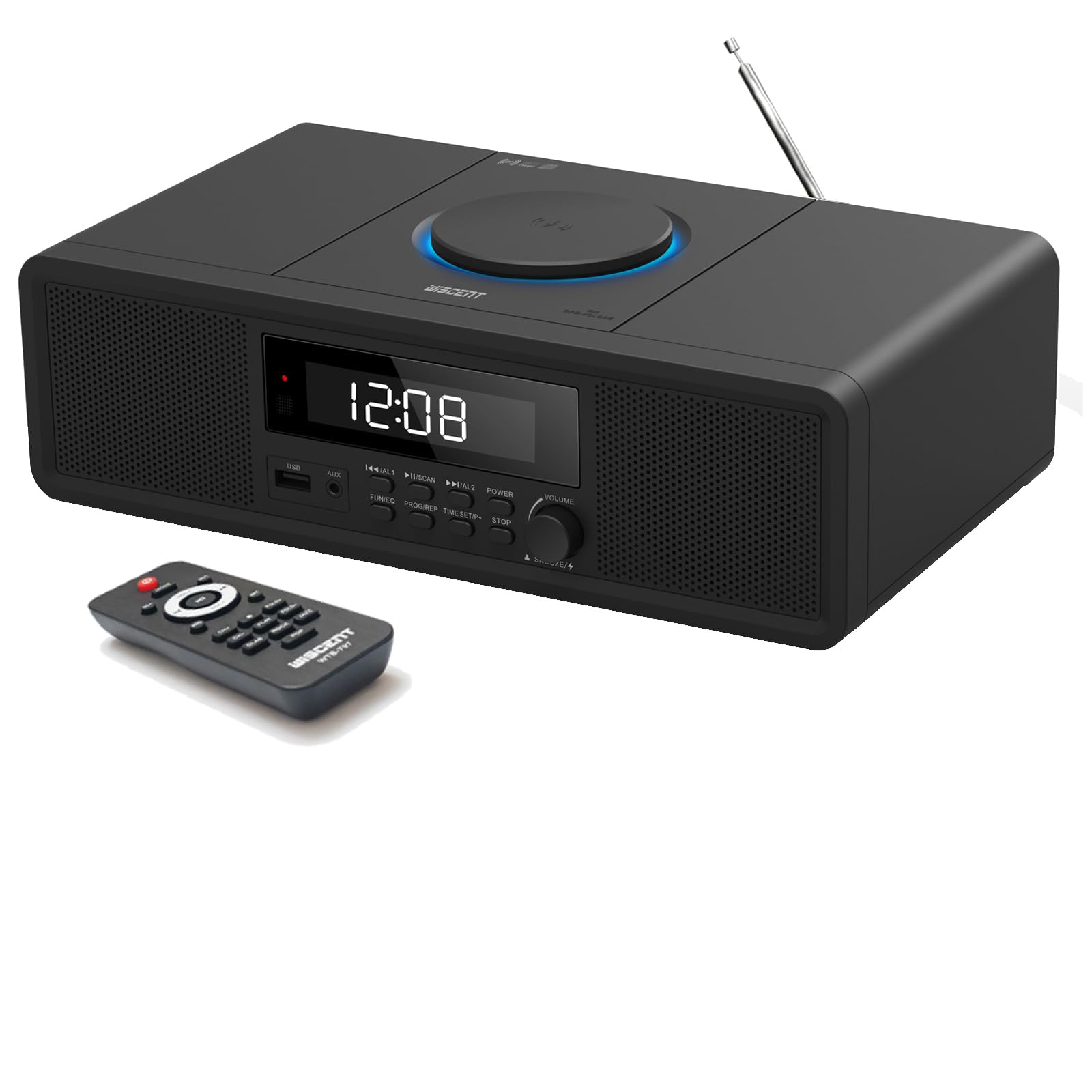 Photo 1 of WISCENT Home Stereo System CD Player,Clear 20W RMS Sound System with FM Radio,Bluetooth,USB,MP3,AUX,Digital Dual Alarm Clock,CD-R/CD-RW/MP3/WMA Playback, Black