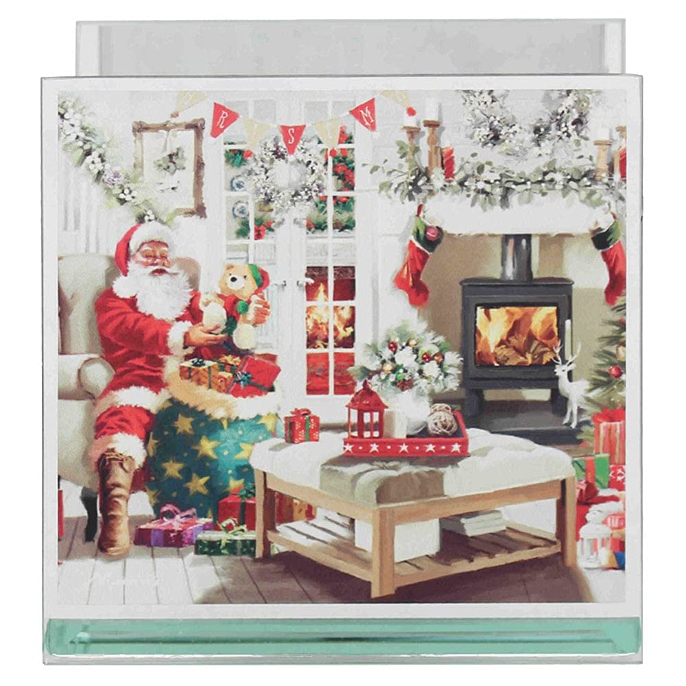 Christmas Glass Tea Light Candle Holder Tealight Ornament - Santa Design 0513