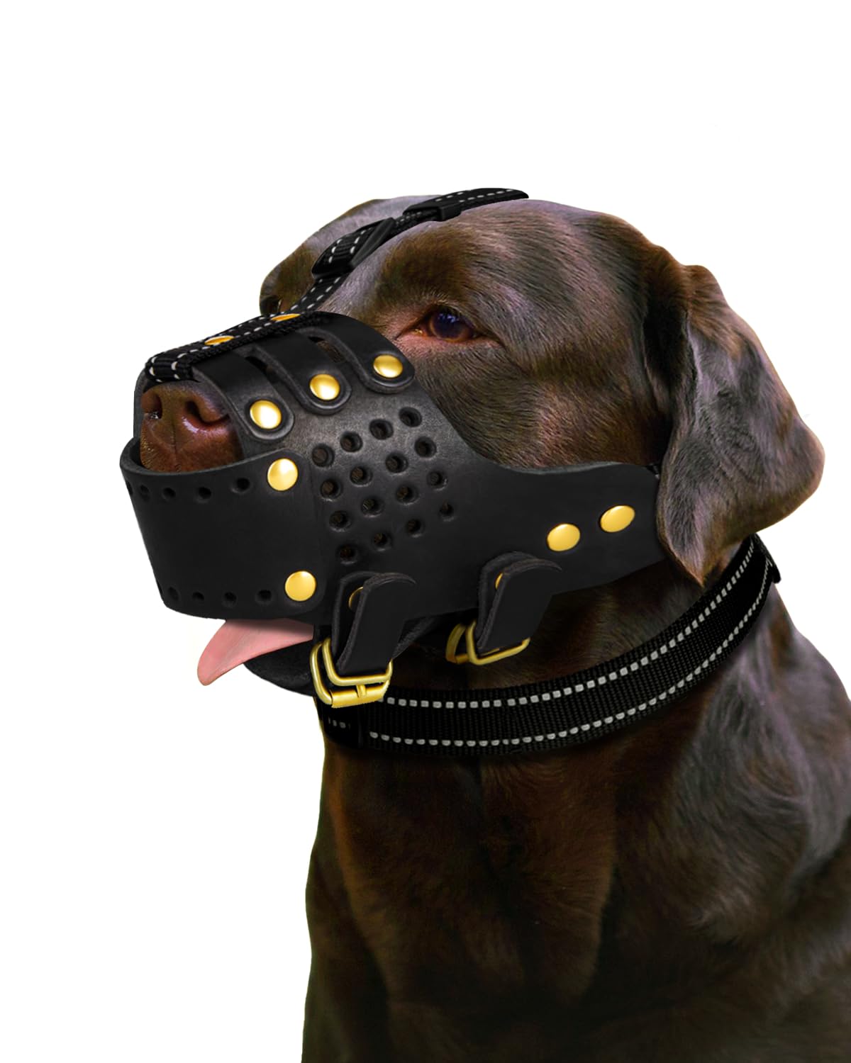 Photo 1 of Dog Muzzle, Leather Basket Soft Muzzles Medium Large Breeds, Pitbull Dog Muzzle Amstaff Staffordshire Terrier, German Shepherd Dalmatian Doberman Adjustable (L)