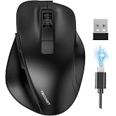 TECKNET Wireless Mouse, Bluetooth Mouse (BT5.0/3.0 &amp; 2.4G) Rechargeable 4800 DPI Silent Mice, Computer Mice with USB A Receiver,Ergonomic Grips Optical Cordless Mice for Laptop/Mac/PC,Black