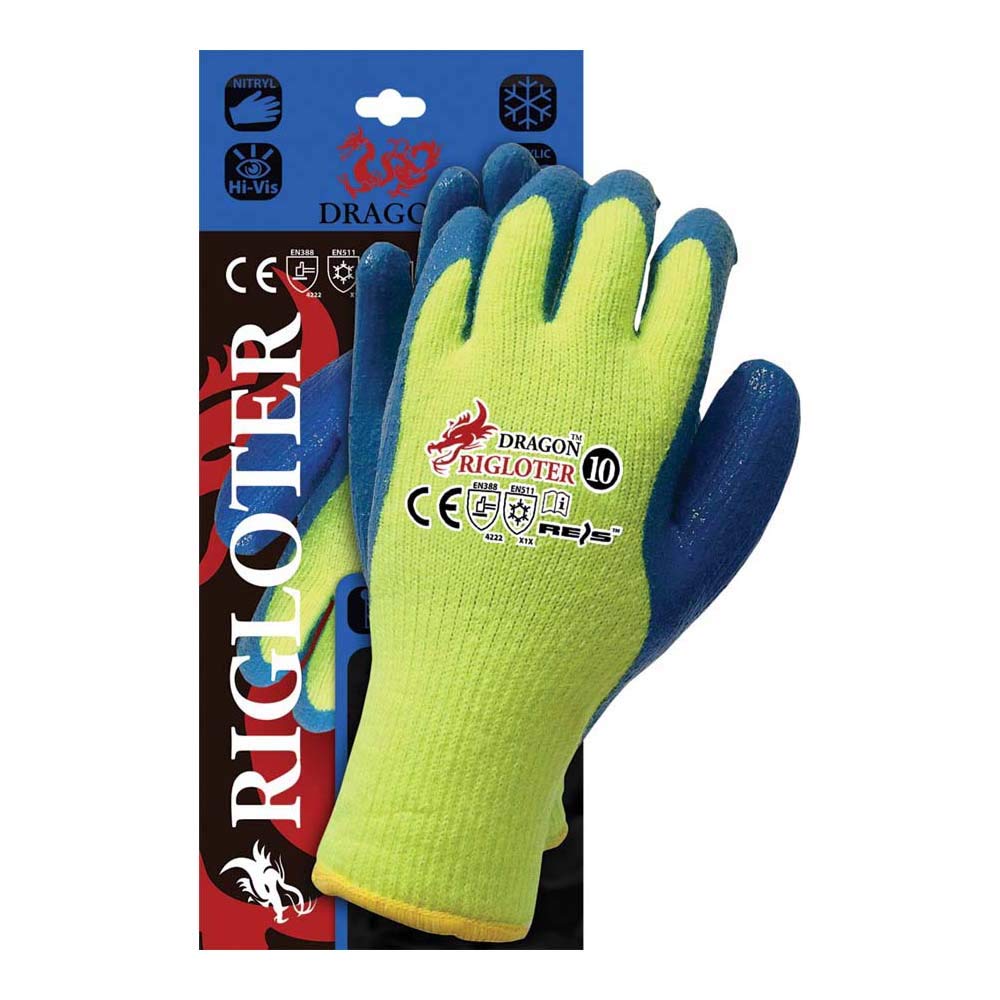 Reis Rigloter Dragon Protective Gloves, Yellow-Blue, 10 Size, Pack of 12