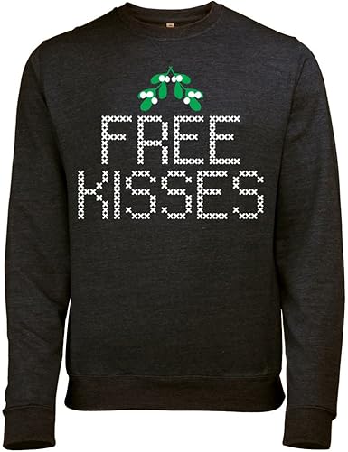 Batch1 Men S Free Kisses Christmas Mistletoe Kiss Fun Festive Xmas Sweatshirt Jumper Amazon Co Uk Clothing