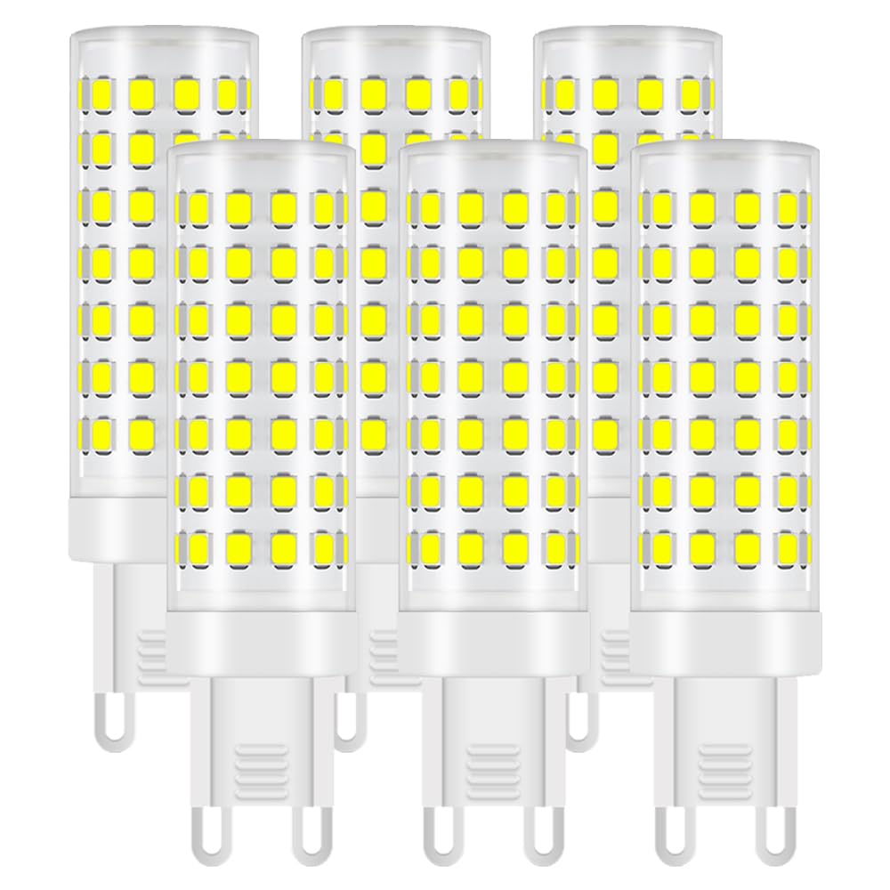 YELANGU G9 LED Light Bulbs, 6000K Cool White 7W Equivalent to 80W Halogen Replacements, Bi-Pin Base, 6 Count