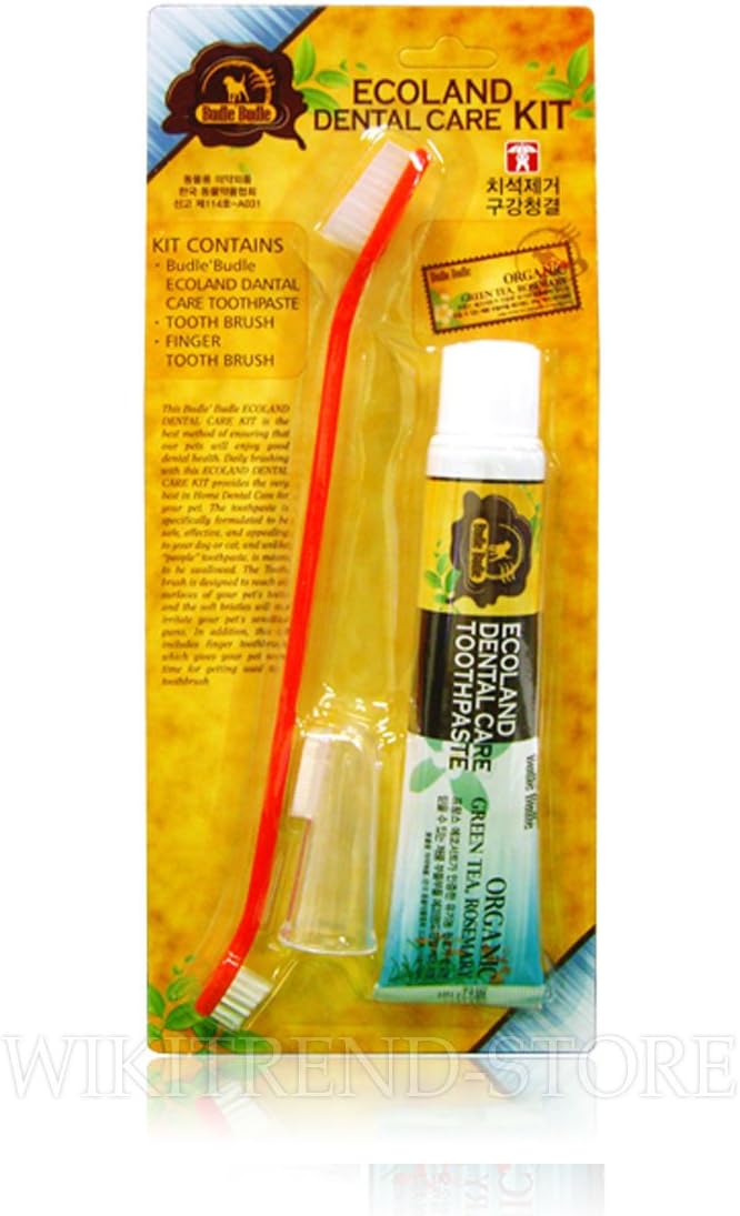 ECOLAND Dog Cat Organic Dental Care Set Toothpaste 2.46 oz Toothbrush 2types