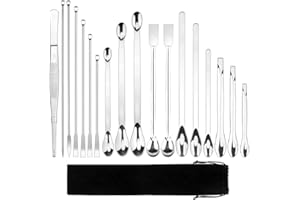 18 PCS Stainless Steel Lab Spatulas Micro Spoons Lab Tweezers Set with Velvet Pouch for Laboratory Sampling Powders Gel Cap F
