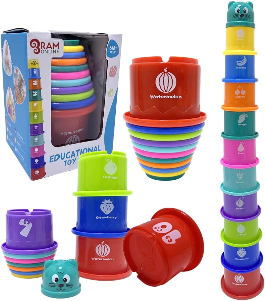 RAM Baby Kids 11 Piece Stacking Cups Multicoloured Learn Tower