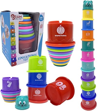 RAM Baby Kids 11 Piece Stacking Cups Multicoloured Learn Tower