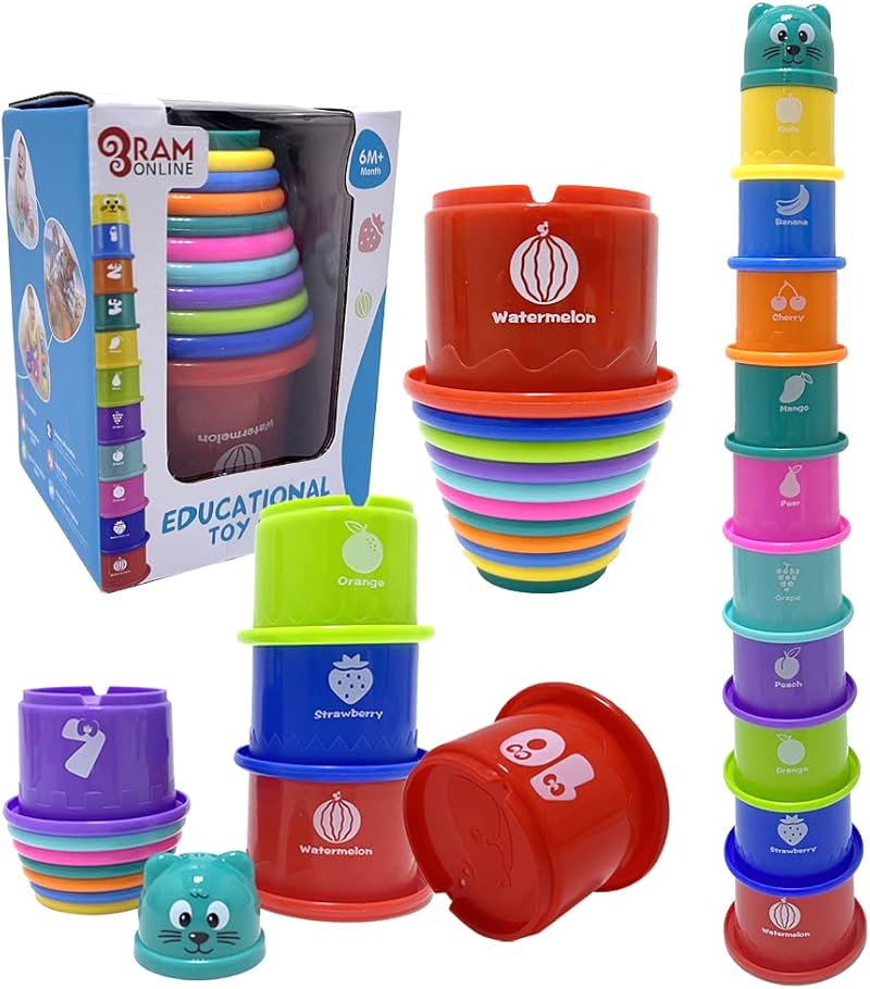 RAM Baby Kids 11 Piece Stacking Cups Multicoloured Learn Tower
