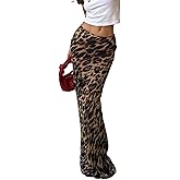 QJK Leopard Print Skirt Fishtail Skirt Mermaid Maxi Skirt Mesh Skirts Sheer Skirts Trendy Skirts Sexy Skirts (Brown,Medium)