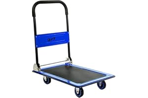 Push Cart Dolly AFT PRO USA Push Platform Truck Folding Rolling Flatbed Cart 360 Degree Swivel Wheels Foldable Handle (Blue, 330LB)