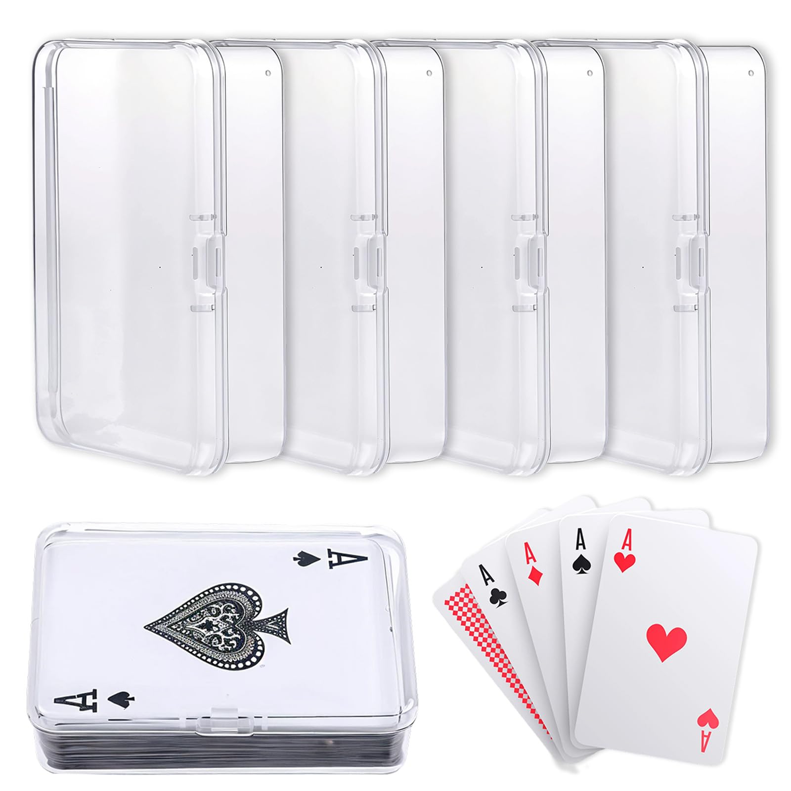Qianyu 4 Pcs Blank Playing Card Case Small Plastic Clear Deck Box Playing Game Storage Deck Holder Box Snaps Closed Game Storage Containers for Bank Business PTCG Baseball Trading Cards