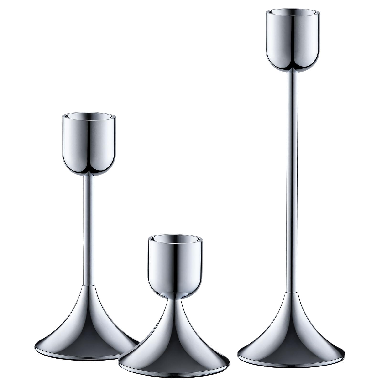 idyllictime Candle Holder Metal Heavy Base for Room Décor Christmas Decorations Party Wedding Halloween (Silvery, 1 Set(3 Pcs))