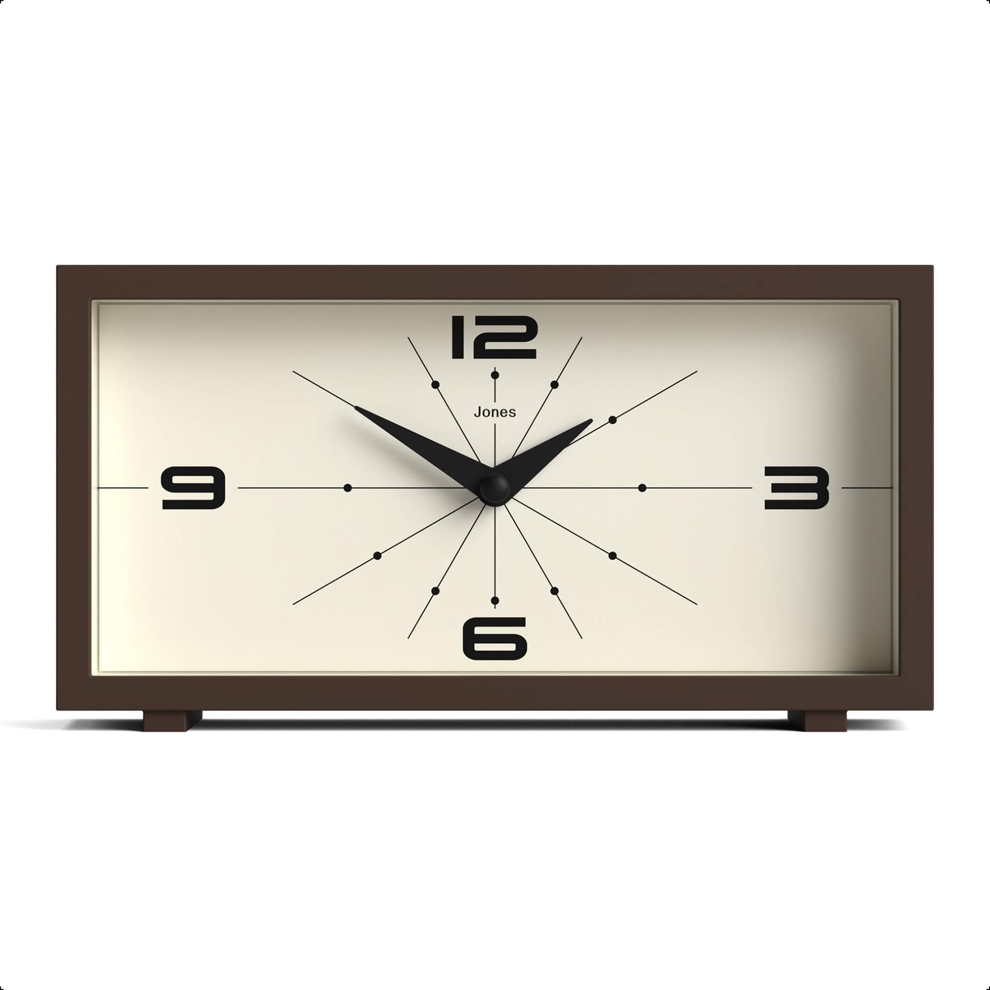 Jones Clocks® Odeon desk clock | Modern rectangular design | Brown | Stylish retro look for shelf, table, mantel or bedside
