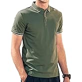 Men's Polo Shirts for Men Short Sleeve Striped Pique Cotton Polo Shirt Business Casual Layering Top Green