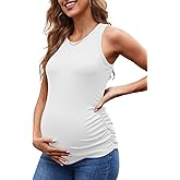 UNCLECAT Women's Maternity Tank Tops Summer Sleeveless Crewneck Ribbed Slim Fitted Blouse Side Ruched Pregnancy Shirts