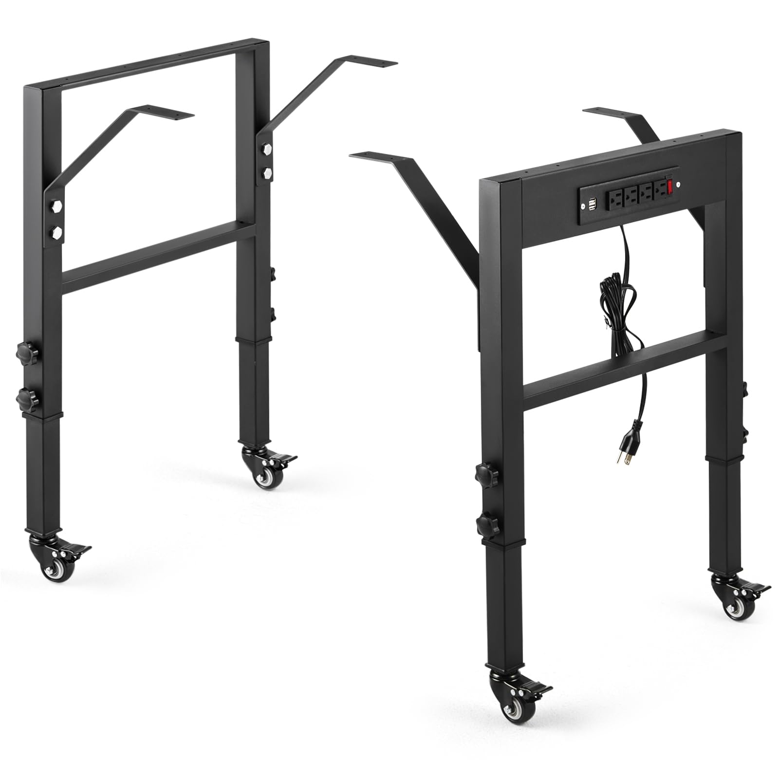 Photo 1 of 19.6-Inch Depth Workbench Frame, Height Adjustable 28.5" to 33.8",Set of 4 Metal Wheels with Brakes, Heavy Duty Industrial DIY Furniture Legs for Study?Power Outlets/Wheel?