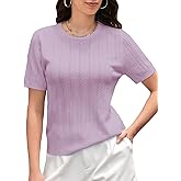 DAIMIDY Women's Short Sleeve Sweaters Hollow Out Summer Sweater Lightweight Cable Knit Pullover Tops