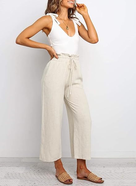 DOKOTOO COMFY CASUAL LOOSE STRETCH DRAWSTRING TIE ELASTIC WAIST SOLID JOGGING JOGGER WORK OFFICE WIDE LEG PANTS SWEATPANTS FOR WOMEN WITH POCKETS KHAKI MEDIUM