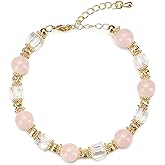 Ursambra Natural Quartz Crystal 8mm Bead Strand Bracelet for Women Gift (Madagascar Rose Quartz)