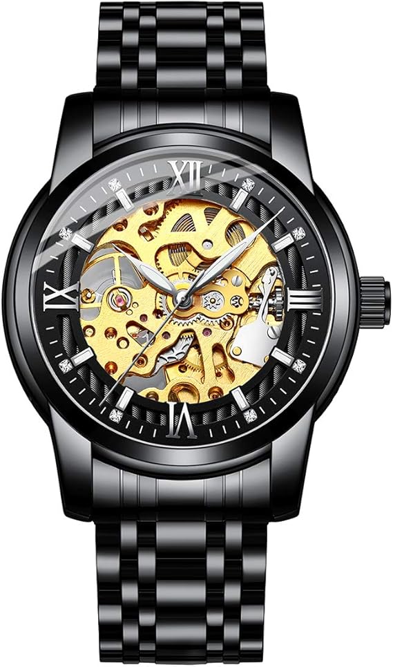 Amazon オリジナルデリケートスケルトン 機械式腕時計 メンズ 自動そじ巻き腕時計 高級ステンレススチールウォッチ 夜光文字盤 30m防水 5z M5ps E8t0 メンズ腕時計 腕時計 通販